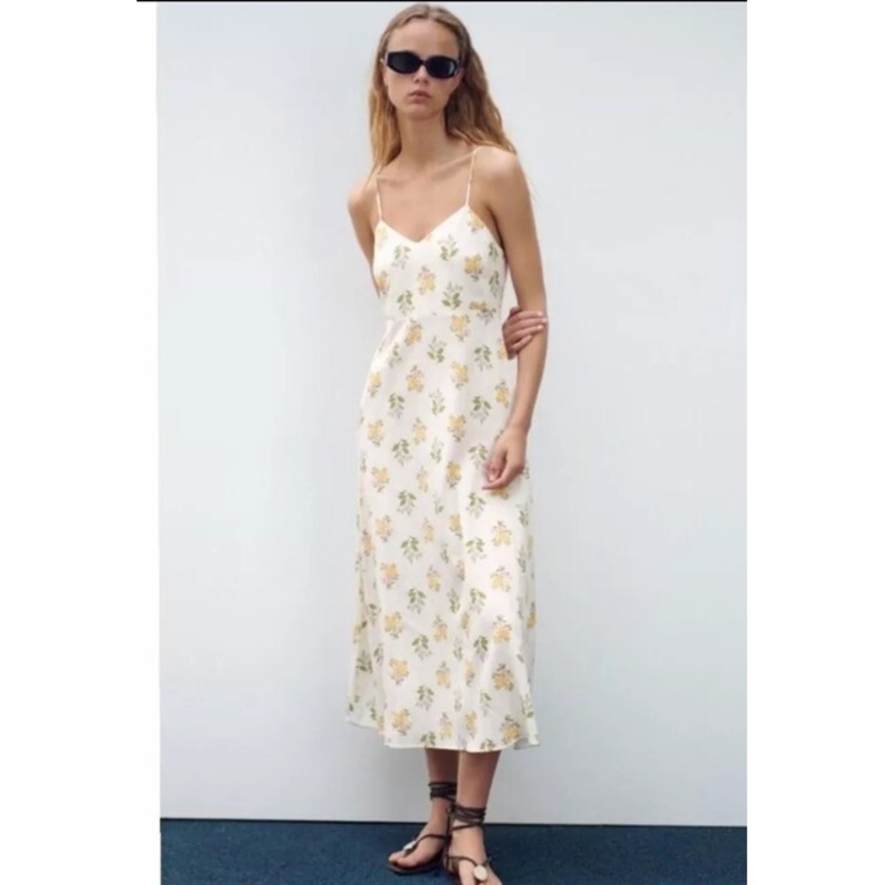 Zara Cream Floral Slip Midi Dress